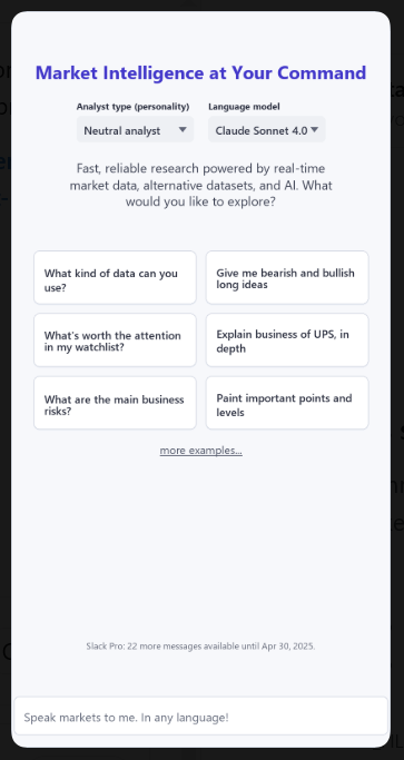 Market Intelligence at Your Command interface